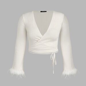 Cider Gentle Swan Feather Trim Knit Long Sleeve Top size 4XL